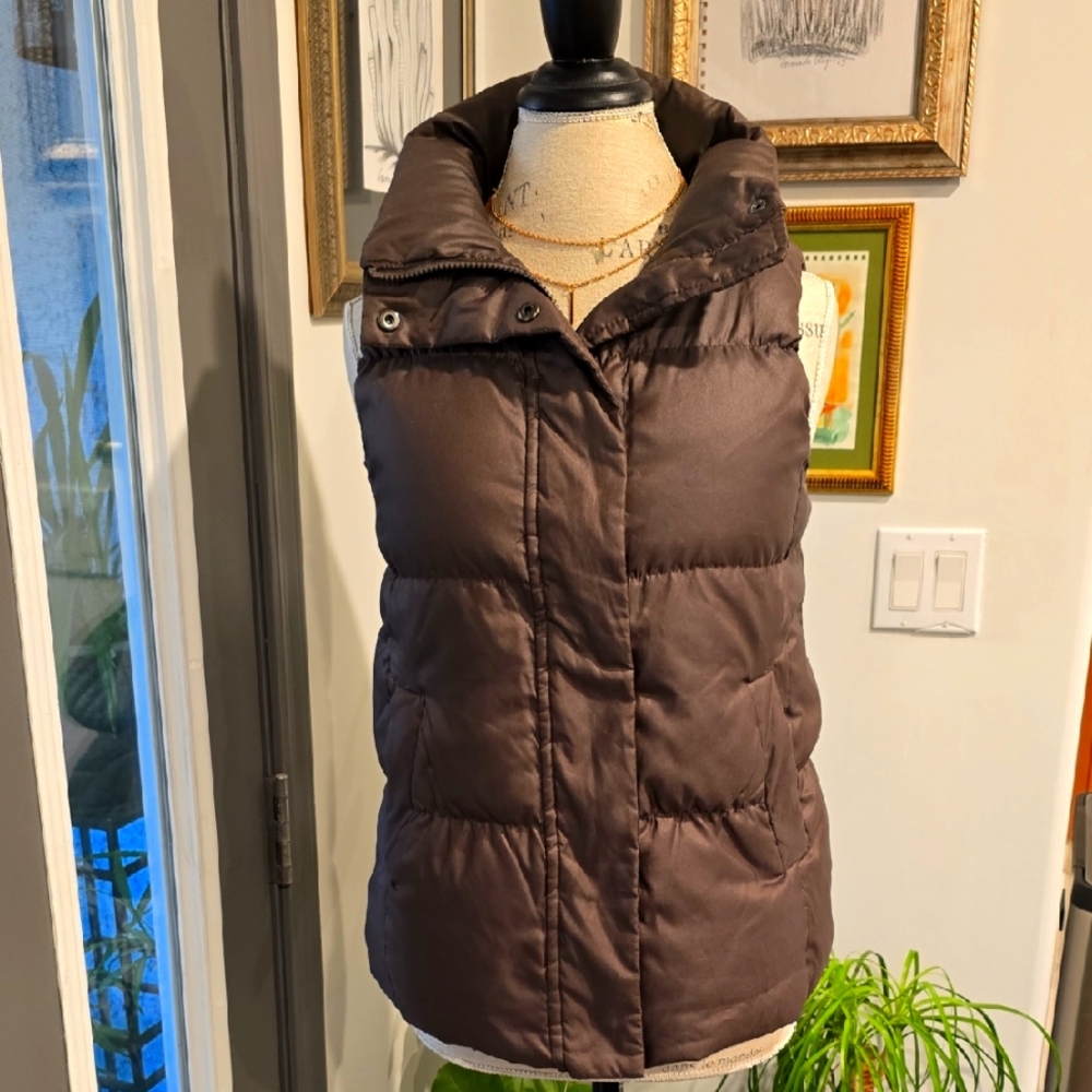 GAP Brown Quilted Vest with Stand-Up Collar